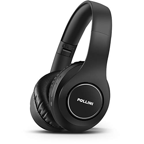 pollini Bluetooth Headphones Wireless, 40H Playtime Foldable Over Ear Headphones with Microphone, Deep Bass Stereo Headset with Soft Memory-Protein Earmuffs for Phone/PC (Black)