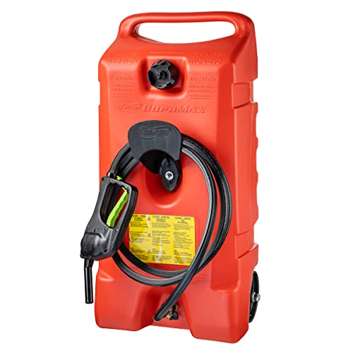 Scepter Flo N' Go Duramax 14 Gallon Portable Gas Fuel Tank Container Caddy with LE Fluid Transfer Siphon Pump and 10-Foot Long Hose, 2024 Version, Red