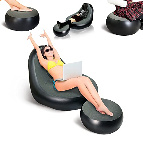 Nevife Inflatable Lounge Chair with Ottoman, Portable Blow Up Sofa, Air Chaise Lounge, Lazy Couch for Indoor & Outdoor (Pump Not Incl.)