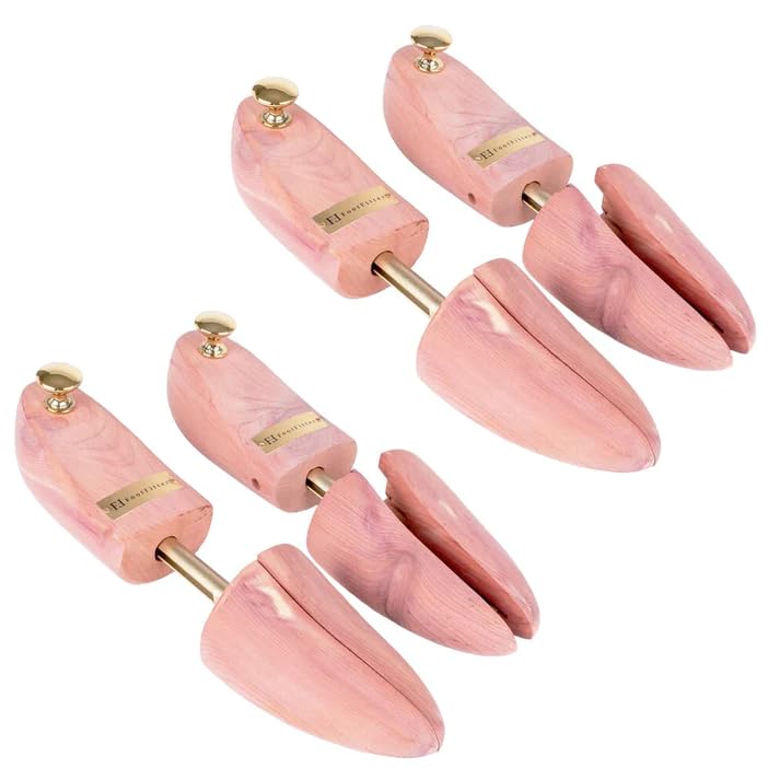 FootFitter Adjustable Cedar Shoe Trees for Men - Wide-Heel with Brass Knob - USA Grown Cedar Wood (Two Pack, Men's Large (10.5-12))