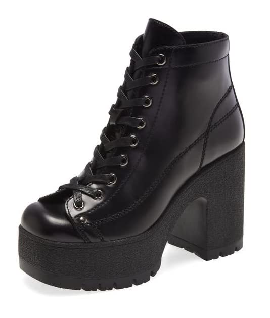 Jeffrey Campbell REFRESH Black Box Leather Platform Chunky Lace-Up Ankle Booties