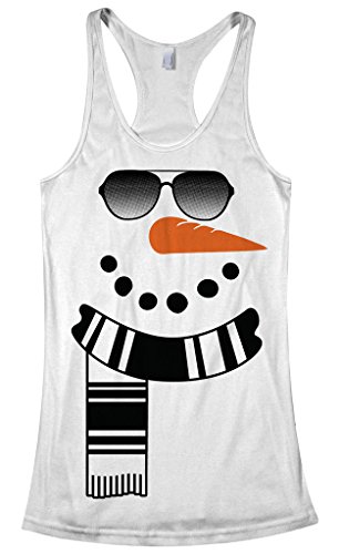 Threadrock Women's Snowman Sunglasses and Scarf Racerback Tank Top M White