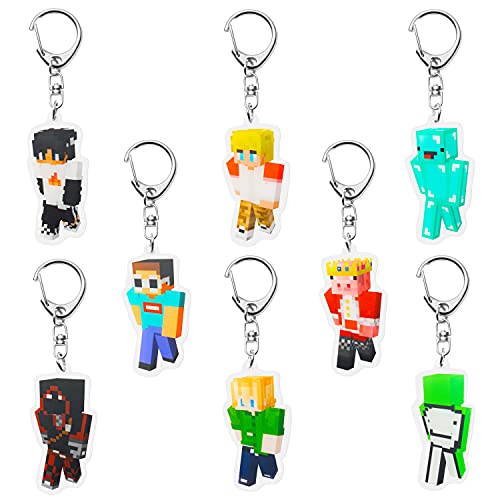 Laffact Christmas Game SMP Acrylic Keyrings Pack for Kids Boy Technoblade Game Anime Figure Pendant Accessories with Metal Link Skeppy Hoodie Character Collectible Keychain Decor for Bag Gift(8Pcs)