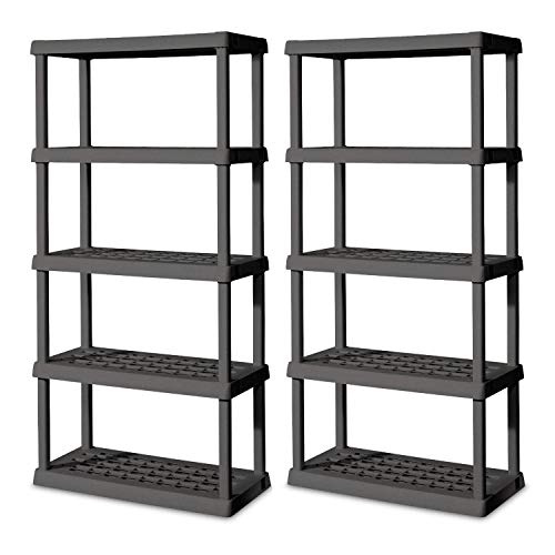 Sterilite 5 Shelf Unit, Heavy Duty and Easy to Assemble Plastic Storage Unit, Organize Bins in The Garage, Basement, Attic, Mudroom, Gray, 2-Pack