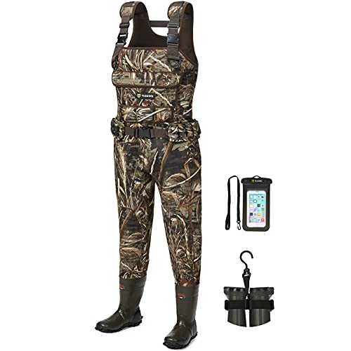 TIDEWE Chest Waders for Women with 600G Insulation, Hunting Waders Realtree Max5 Camo with Removable Shell Holder Belt, Waterproof Neoprene Bootfoot Waders for Duck Hunting & Fishing (Size 8)