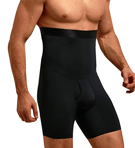 Topeller Men Tummy Control Shorts High Waist Slimming Body Shaper Compression Shapewear Belly Girdle Underwear Boxer Briefs (Black, Large (waist:32-36'))