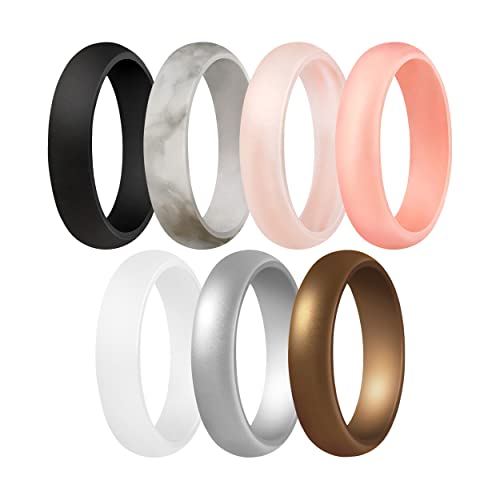 ThunderFit Women’s Silicone Wedding Ring - Rubber Wedding Band - 5.5mm Wide, 2mm Thick (Women Bronze, White, Rose Gold, Silver, Light Pink, Marble, Black - Size 7.5-8 (18.2mm))