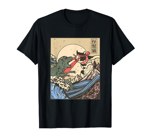 Kaiju Monster vs Cat Laser Eye Fight Japanese Zilla T-Shirt