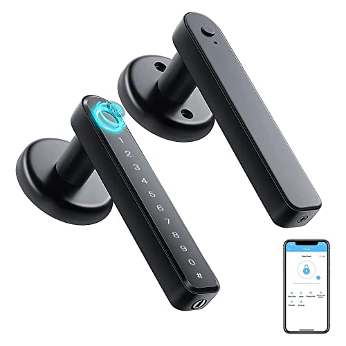 Smart Fingerprint Door Lock with Keypad,Bluetooth APP Keyless Entry Door Lock, Biometric Deadbolt Door, Knob Gate Locks Left Right Adjustable Handle for Bedroom Hotel Warehouse Office