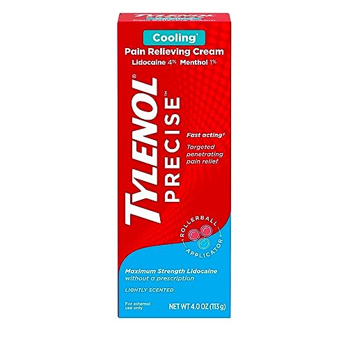 Tylenol Precise Cooling Pain Relieving Cream, Maximum Strength 4% Lidocaine & 1% Menthol Cooling Pain Cream for Joint Pain, Fast-Acting, Penetrating Pain Relieving Cream, Light Scent, 4oz