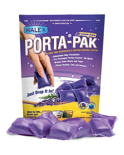 Walex Porta-Pak Holding Tank Deodorizer Drop-Ins, Controls Unpleasant Odors Even at Extreme Temperatures, Commercial Strength, Refreshing Lavender Breeze Fragrance, Made In The USA, 10 Treatments