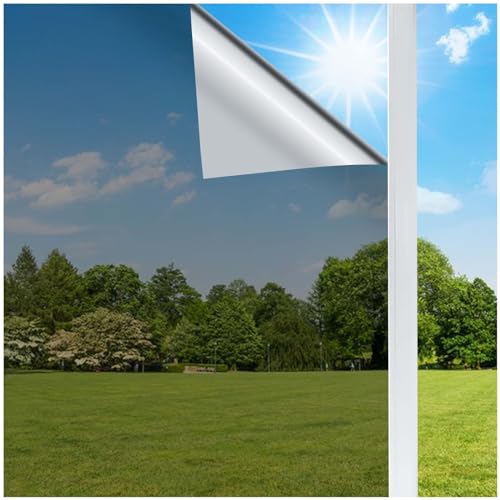 Coavas Window Privacy Film Window Tint One Way Window Film Sun Blocking Non-Adhesive Heat Control Mirror Static Cling Glare Reduction Anti UV Removable for Home Office Black 17.7x78.7 Inches