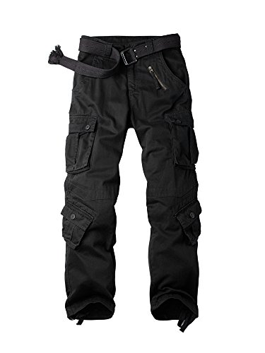 OCHENTA Men's Casual Cargo Work Military Army Combat Pants with 8 Pockets Relaxed Fit Black 32