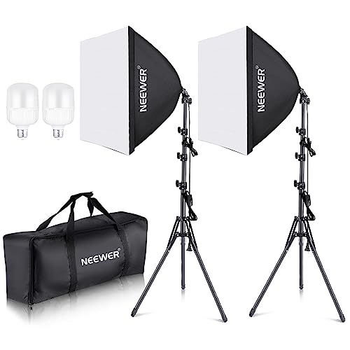 NEEWER 700W Equivalent Softbox Lighting Kit, 2Pack UL Certified 5700K LED Lighting Bulbs, 24x24 inches Softboxes with E26 Socket, Photography Continuous Lighting Kit Photo Studio Equipment