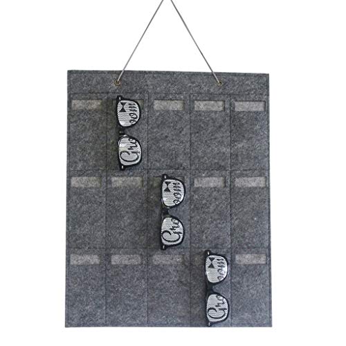 Sunglasses Storage Organizer Hanging Dust Proof Wall Door Pocket Glasses Organizer 15 Felt Slots Hanging Eyeglasses Storage Holder Eyewear Display Case (Grey)
