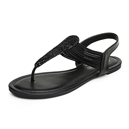 DREAM PAIRS Spparkly Womens Elastic Strappy String Thong Ankle Strap Summer Gladiator Sandal Black - 10