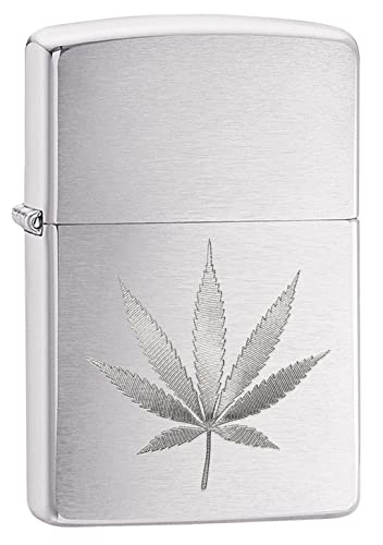 Zippo Brushed Chrome Marijuana Leaf Pocket Lighter (29587), One Size,High Polish Chrome