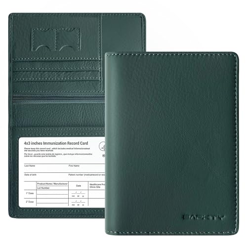 Genuine Leather Passport Holder Wallet Cover for Women and Men,Rfid Travel Wallet Passport Document Holder with Zipper Pocket & Transparent Window - Green