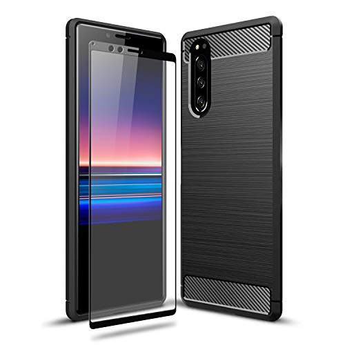 Olixar Case with Screen Protector for Sony Xperia 5, Stylish 2 in 1 Protection - Defend Your Phone & Screen from Drops, Shocks and Scratches Sentinel - Black