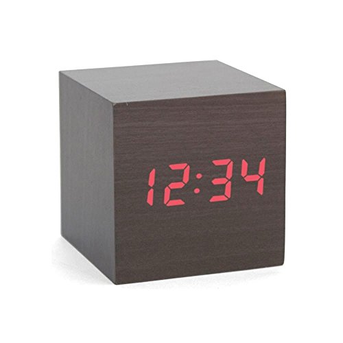 Kikkerland AC22-DK Clap-On Cube Alarm Clock, Dark Wood