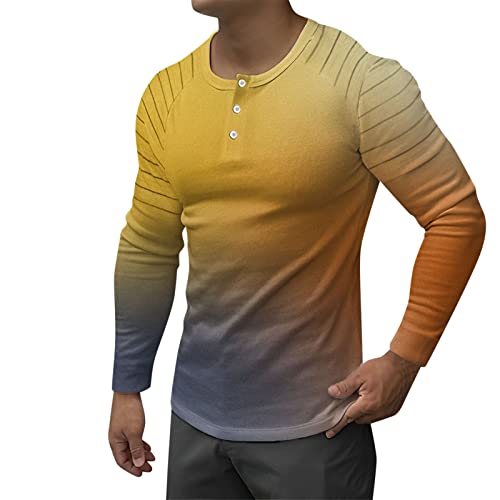 DIYAGO Oversized Shirts Men Fashion Crewneck Long Sleeve Quarter Button Up Plus Size Tops Gradient Color Lightweight Pullovers Spring Autumn Outdoor Home Sport