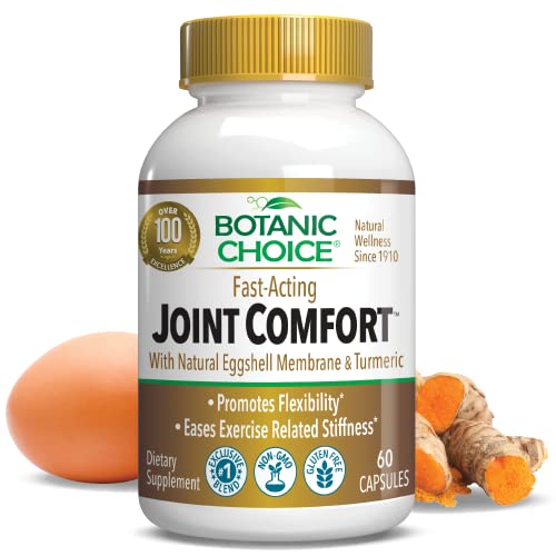 Botanic Choice Fast-Acting Joint Comfort w/NEM - Natural Eggshell Membrane, Turmeric Curcumin, Bioperine, & White Willow Bark - Eases Stiffness and Supports Joint Health - 60 Capsules (500mg Each)