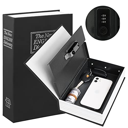 KYODOLED Diversion Book Safe with Combination Lock, Secret Hidden Metal Lock Box,Money Hiding Collection Box,9.5' x 6.2' x 2 .2' Black Large