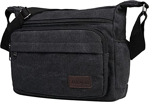 JAKAGO Canvas Messenger Bag Multi Pockets Shoulder Bag for Men Women Casual Cross body Satchel Bag for Business Travel Working Outdoor Fishing Camping Hiking Daily Use (Black)