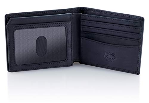 Stealth Mode Black Leather Bifold Wallet for Men With ID Window and RFID Blocking, One Size
