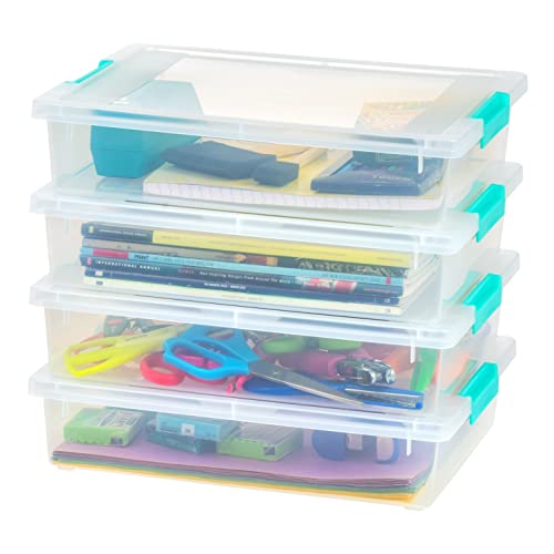IRIS USA 4Pack 5.5qt Large Clear Plastic Storage Container Clip Box with Latching Lids, Blue