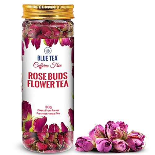 BLUE TEA - Rose Buds Herbal Tea - 1.05 Ounce | Grade A | DETOX TEA | CHRISTMAS TEA GIFTS |Caffeine Free Herbal Tea - Vegan - GMO-Free - Food Grade Pet Jar