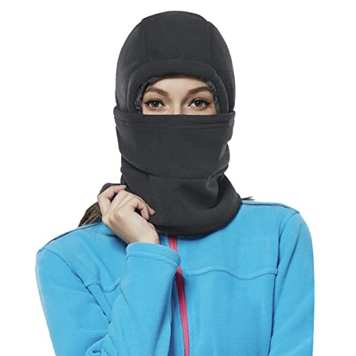 Achiou Winter Balaclava Fleece Hood Ski Mask for Women Kids, Thermal Face Cover Hat Cap Scarf for Cold Weather Gray