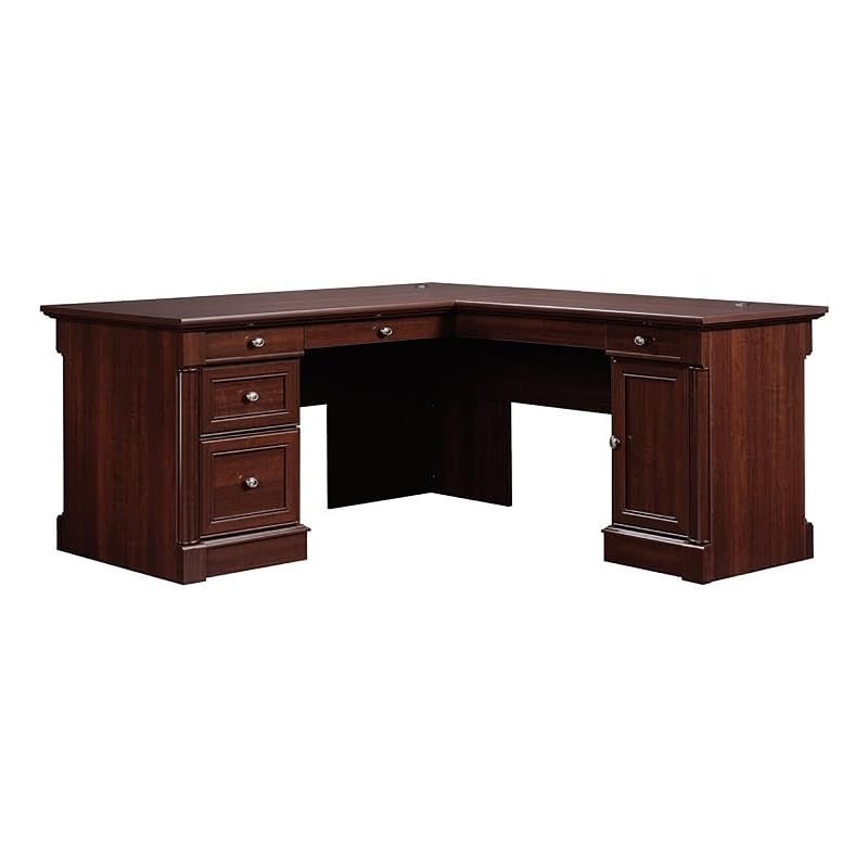 Pemberly Row L-Shaped Contemporary Engineered Wood Desk in Select Cherry