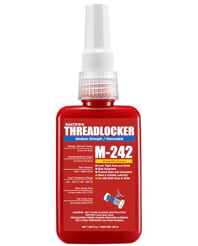Blue Thread Locker 242 Medium Strength Removable 1.69 Fl oz/50 ml Nuts & Bolts Locker Threadlocker Lock Tight & Seal Fasteners Anaerobic Curing Metal Glue (242)