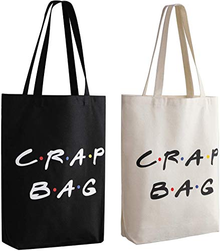 Erweicet Friends Show Crap Bag, 2 Pack Large Canvas Reusable Grocery Tote Bags White and Black Craft Canvas Bag
