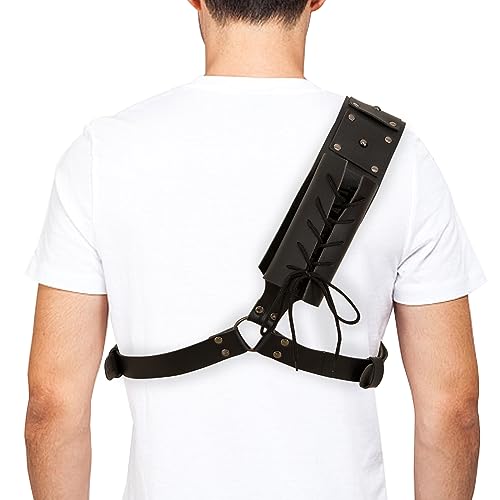 Renaissance Sword Holster Shoulder Back Sheath Frog Holder Crossbody, Sword Strap Belt Ideal for Warrior Knight Vikings SCA LARP,Medieval Viking Belt for Shoulder with Adjustable Leather Sword Frog