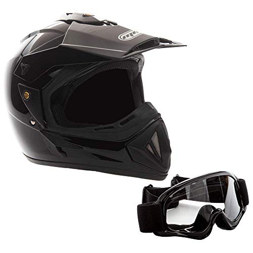 MMG Adult Motorcycle Off Road Helmet DOT - MX ATV Dirt Bike Motocross UTV - with Goggles (Large, Shiny Black)