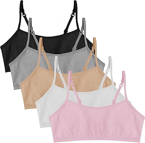 Popular Cotton Girls Training Bra - Cami Crop for Girls w Adjustable Straps. Pack 5 PK Neu 10/12
