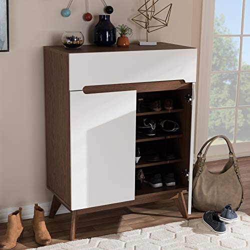 Baxton Studio Calypso Storage Shoe Cabinet in White and Walnut