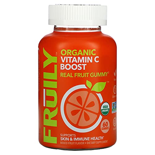 Fruily Organic Vitamin C Gummies - Antioxidant & Immune Support for Health and Wellness - Max Strength Gummy - Real Fruit & Organic Orange Juice, All Natural, Non-GMO, Gluten-Free, Kosher, Vegan
