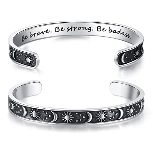 TONY & SANDY Friend Gifts for Women Be Brave Be Strong Be Badass Bracelet Inspirational Stocking Stuffers Teens Girls Adults Friend Daughter Motivational Anxiety Sober Sun Moon Jewelry