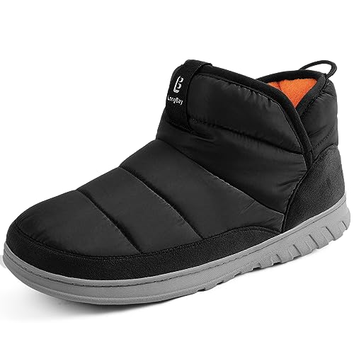 LongBay Mens Bootie Slippers with Memory Foam Indoor Outdoor Warm House Shoes Sport Lounge Camping Boots (9-10, Black)