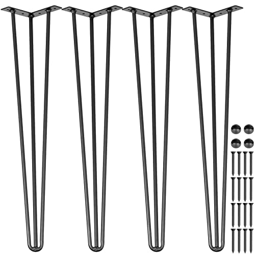 Happybuy Hairpin Table Legs 18' Black Set of 4 Desk Legs 880lbs Load Capacity (Each 220lbs) Hairpin Desk Legs 3 Rods for Bench Desk Dining End Table Chairs Carbon Steel DIY Heavy Duty Furniture Legs