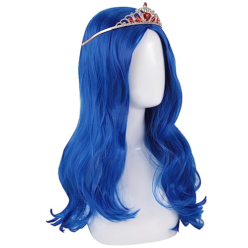 puluru Evie Wig Descendants 3 Costumes for Girls Kids Wigs Girls Cosplay Wig with Crown for Halloween Costumes and Party (Blue)