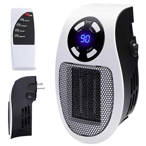 Alpha Heater Small Plug In Heater | Portable Electric Space Heater Indoor with LED Display | Energy Efficient 500W Wall Outlet Heater | Adjustable Thermostat, Timer, Safe, Quick Heating