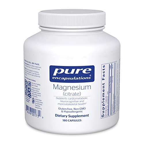 Pure Encapsulations Magnesium (Citrate) - Supplement for Sleep, Heart Health, Cognitive Health, Bone Health, Energy, Muscles, and Metabolism* - with Premium Magnesium - 180 Capsules