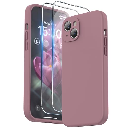 SURPHY Designed for iPhone 15 Plus Case with Screen Protector and Lanyard, Phone Strap and Liquid Silicone Phone Case (Camera Protective + Soft Microfiber Lining) 6.7 inch 2023, Lilac Purple