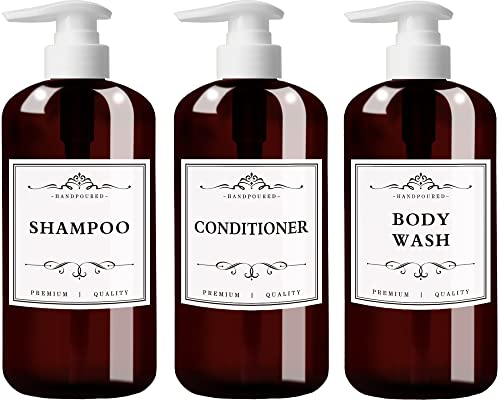 27oz Large Empty Refillable Shampoo and Conditioner Dispenser Pump Bottles for Shower Soap Dispenser Bathroom with Waterproof Labels Stickers（Pack of 3）