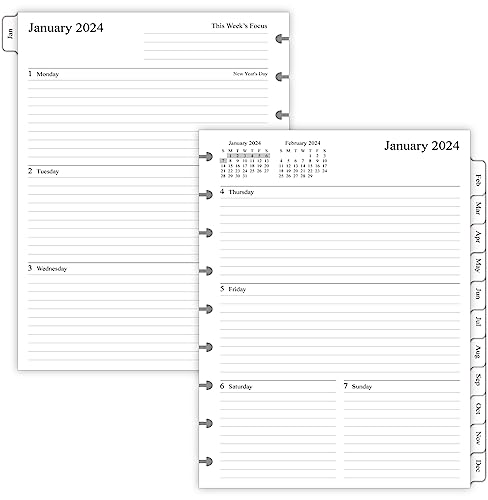2024 Weekly Planner Refills for Happy Planner - 9 Discs Punched, Two Pages Per Week, Classic Size, 7' x 9-1/4'