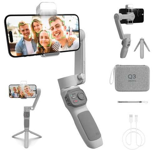 Zhiyun Smooth Q3 Combo, 3-Axis Gimbal Stabilizer for Smartphone Foldable Phone Gimbal with Light Auto Inception Dolly-Zoom Time-Lapse Handheld Stabilizer, Gimbal Bag